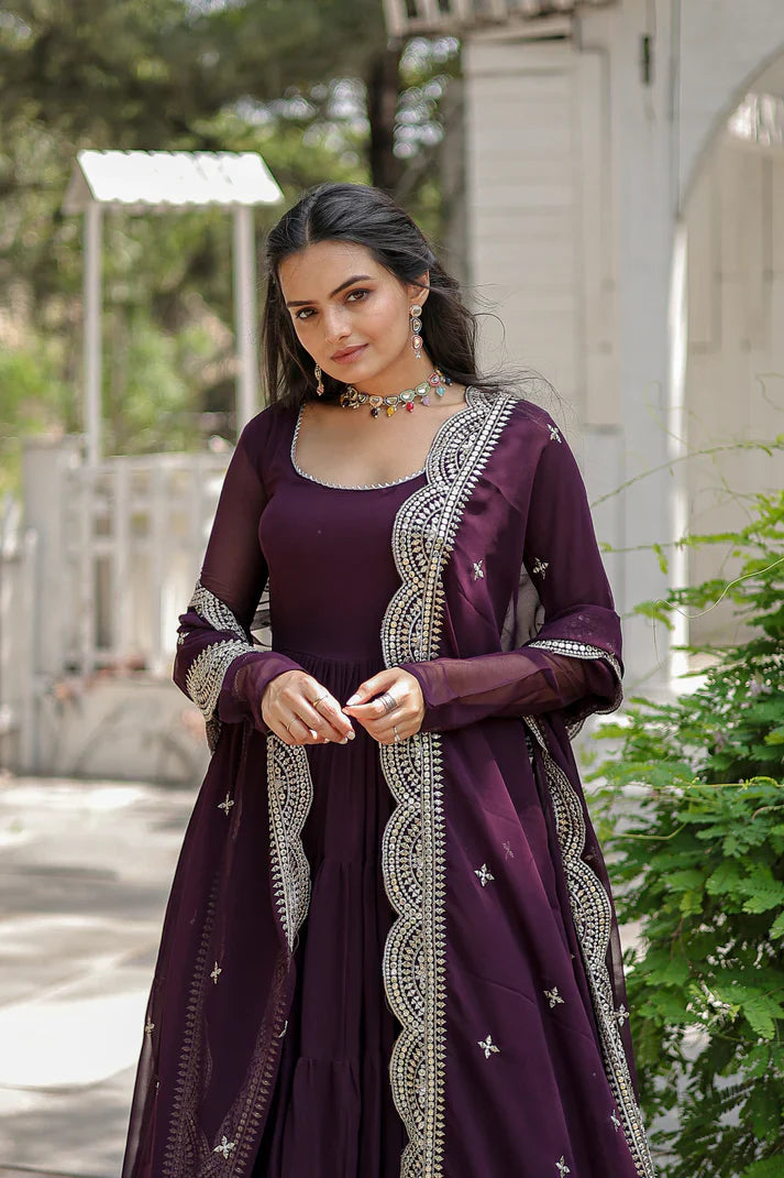 Desirable Women's gown Made With Faux Blooming Fabrics and Designer Embroidered Dupatta(WD16) (04)