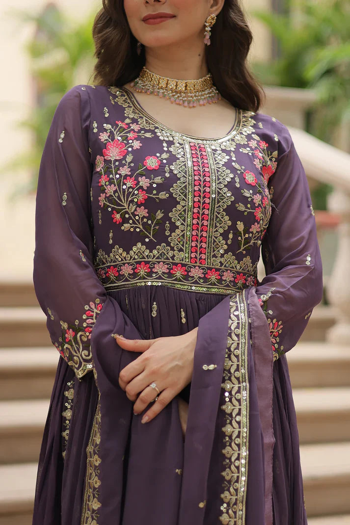 WEDDING SPECIAL FAUX GEORGETTE EMBROIDERED SHARARA WITH DUPATTA(WD126)(02)