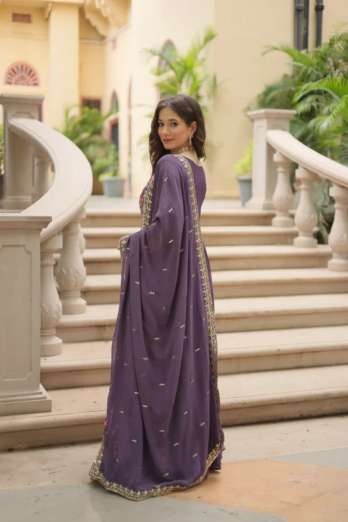 WEDDING SPECIAL FAUX GEORGETTE EMBROIDERED SHARARA WITH DUPATTA(WD126)(02)