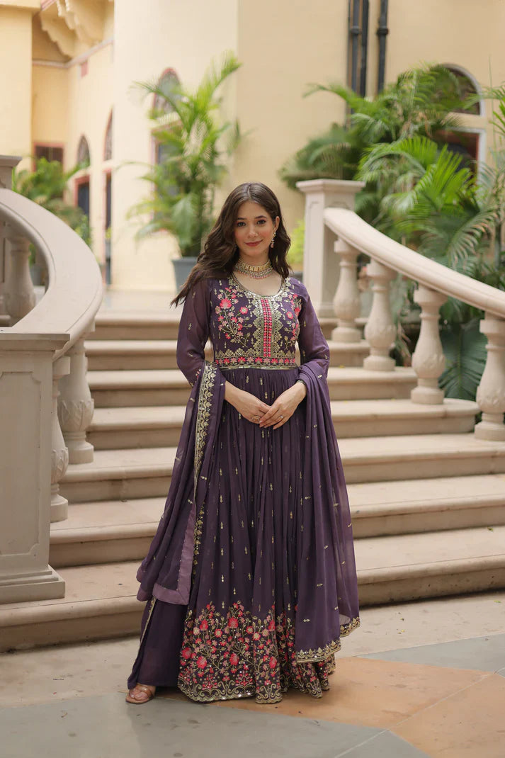 WEDDING SPECIAL FAUX GEORGETTE EMBROIDERED SHARARA WITH DUPATTA(WD126)(02)