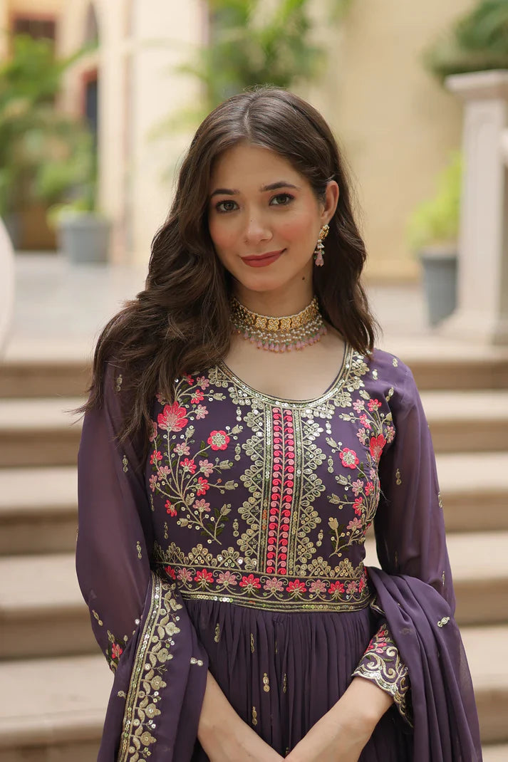 WEDDING SPECIAL FAUX GEORGETTE EMBROIDERED SHARARA WITH DUPATTA(WD126)(02)