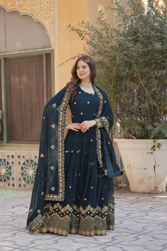 FAUX BLOOMING GEORGETTE SEQUINS EMBROIDERED GOWN WITH DUPATTA(WD12)