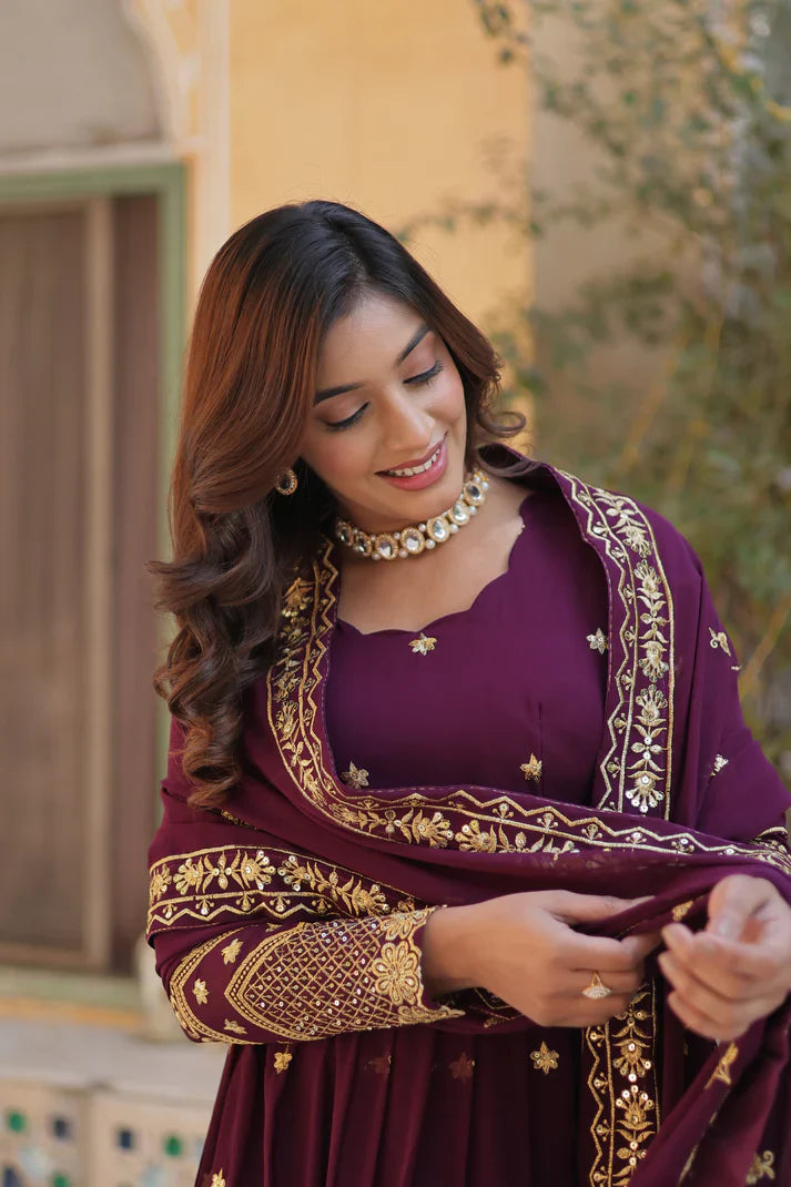 FAUX BLOOMING GEORGETTE SEQUINS EMBROIDERED GOWN WITH DUPATTA(WD12) (01)
