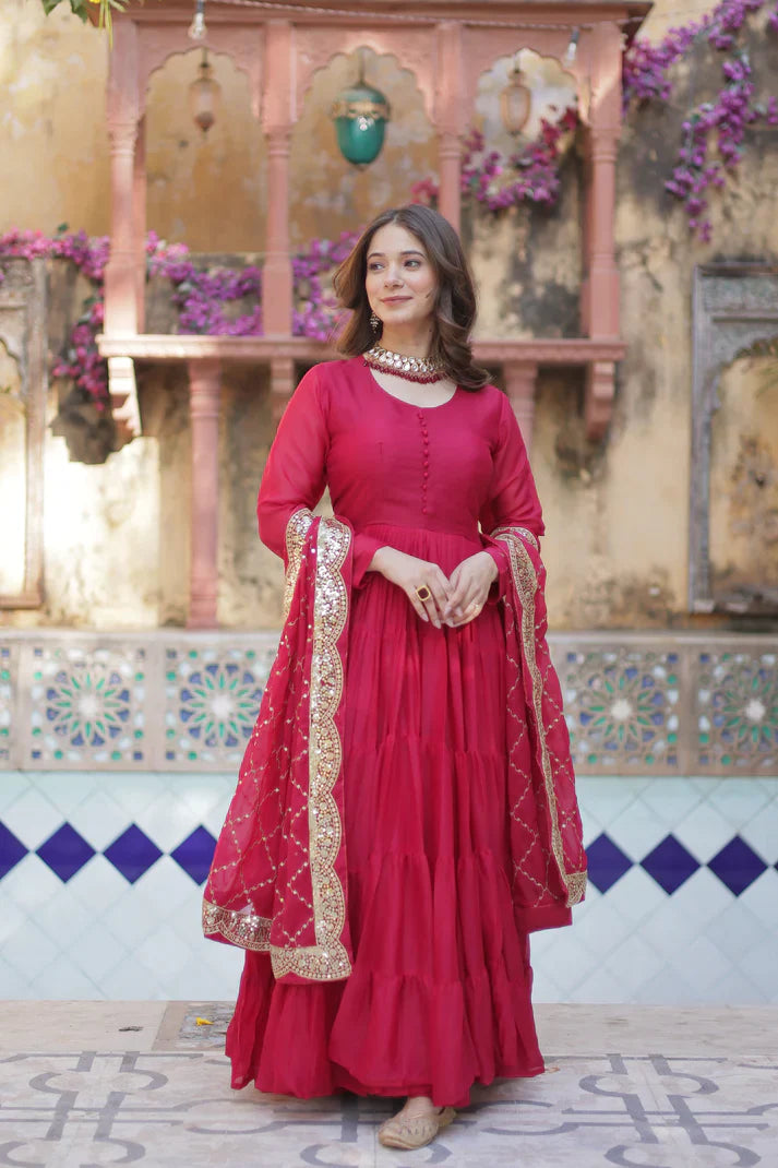WEDDING SPECOAL STAR GEORGETTE GOWN WITH DUPATTA(WD123)