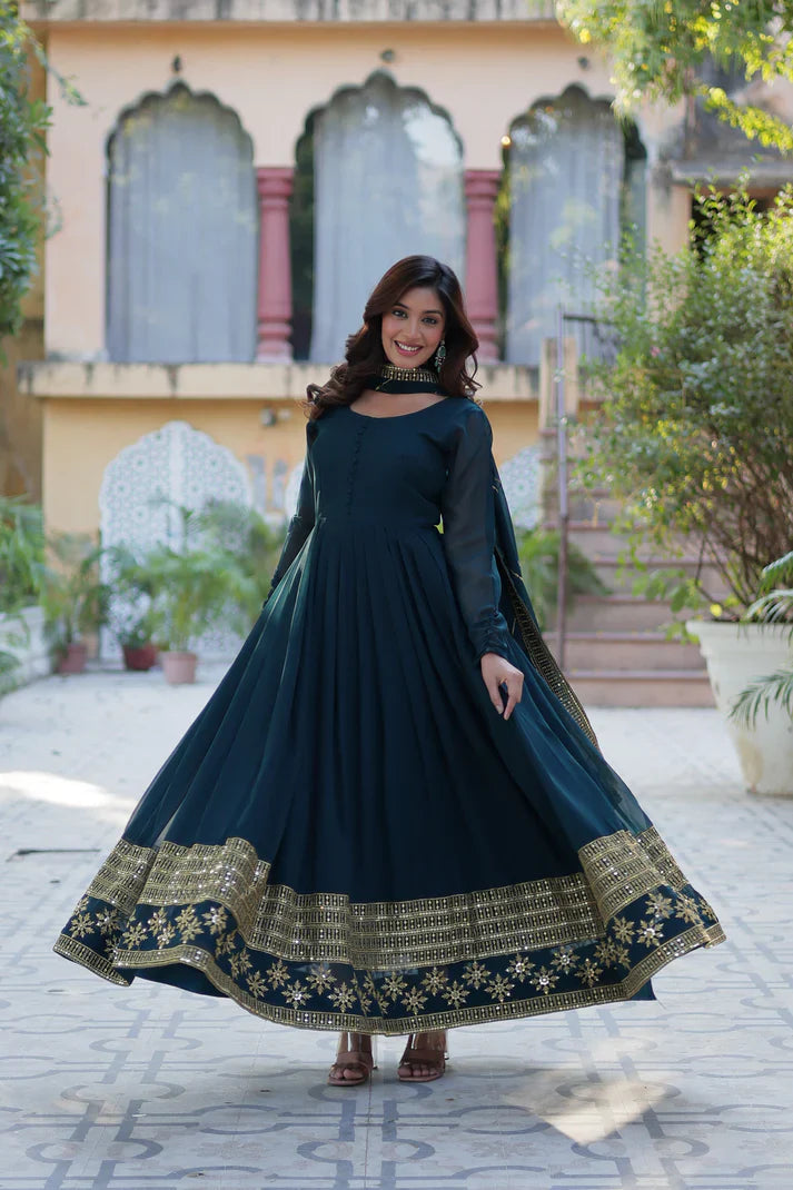 WEDDING SPECIAL FAUX BLOOMING GEORGETTE SEQUINS EMBROIDERD GOWN WITH DUPATTA(WD119) (02)