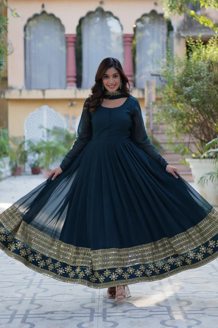 WEDDING SPECIAL FAUX BLOOMING GEORGETTE SEQUINS EMBROIDERD GOWN WITH DUPATTA(WD119) (02)