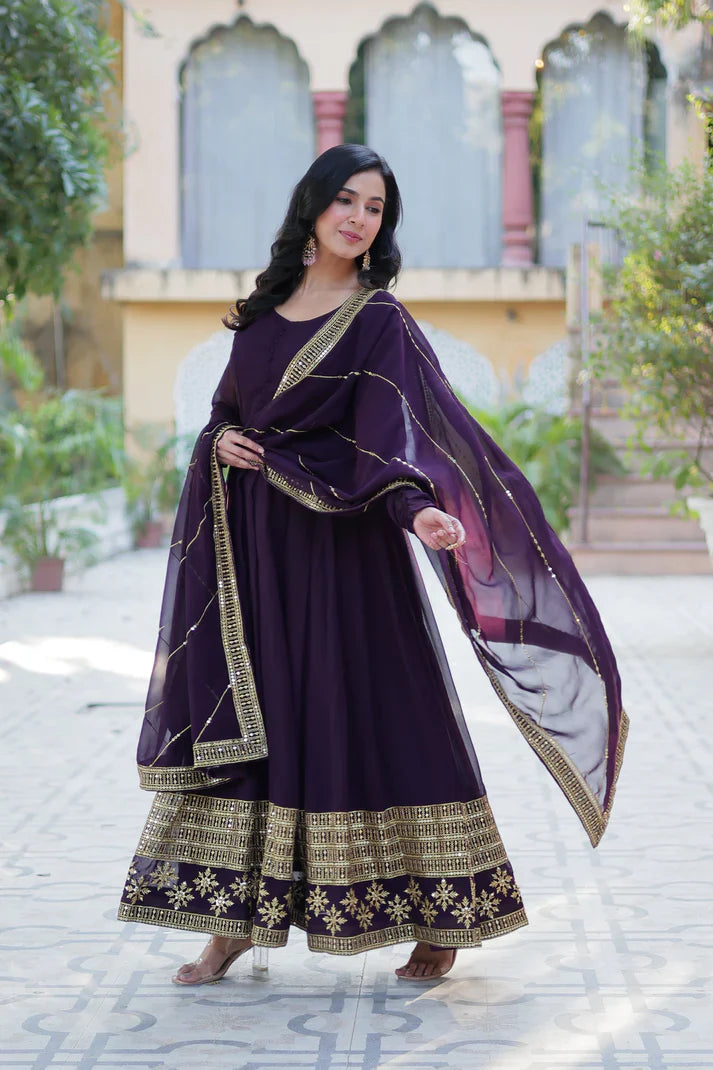 WEDDING SPECIAL FAUX BLOOMING GEORGETTE SEQUINS EMBROIDERD GOWN WITH DUPATTA(WD119)