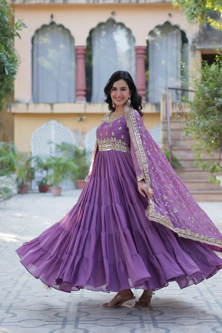 WEDDING SPECIAL STAR GEORGETTE ZARI SEQUINS EMBROIDERED GOWN WITH DUPATTA (WD117)