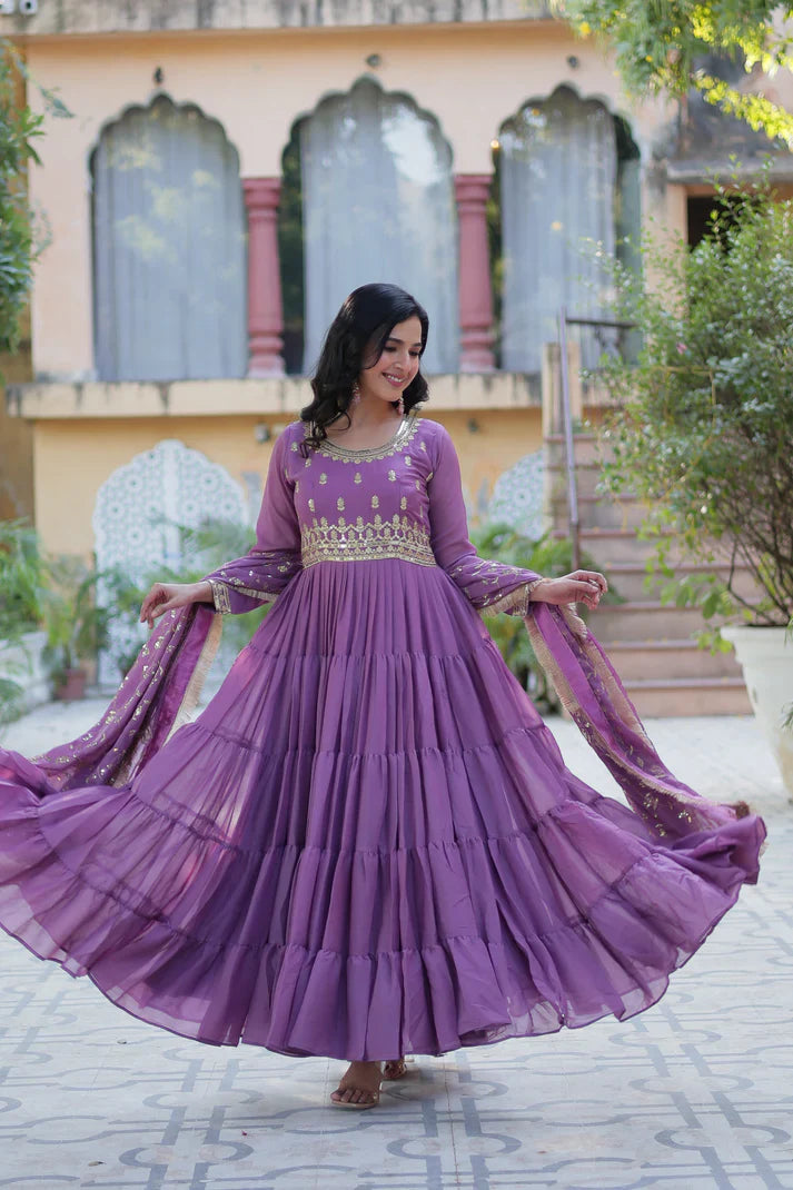 WEDDING SPECIAL STAR GEORGETTE ZARI SEQUINS EMBROIDERED GOWN WITH DUPATTA (WD117)