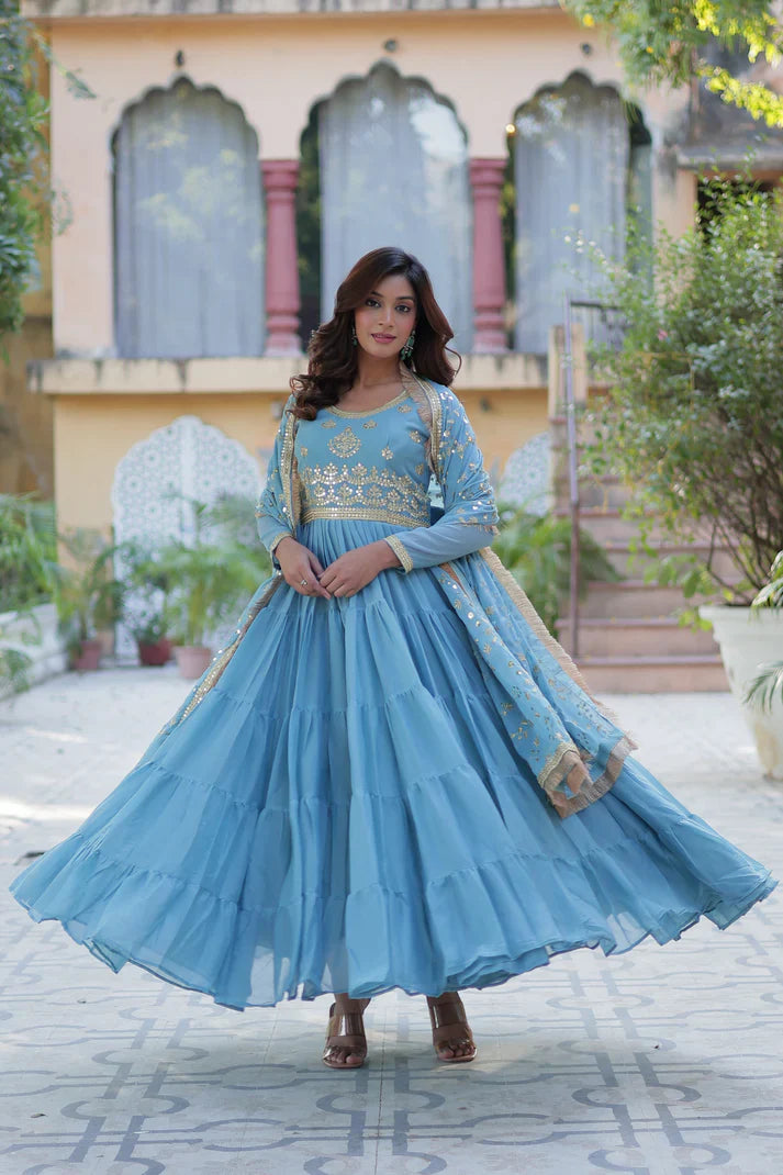 WEDDING SPECIAL STAR GEORGETTE ZARI SEQUINS EMBROIDERED GOWN WITH DUPATTA (WD117) (02)