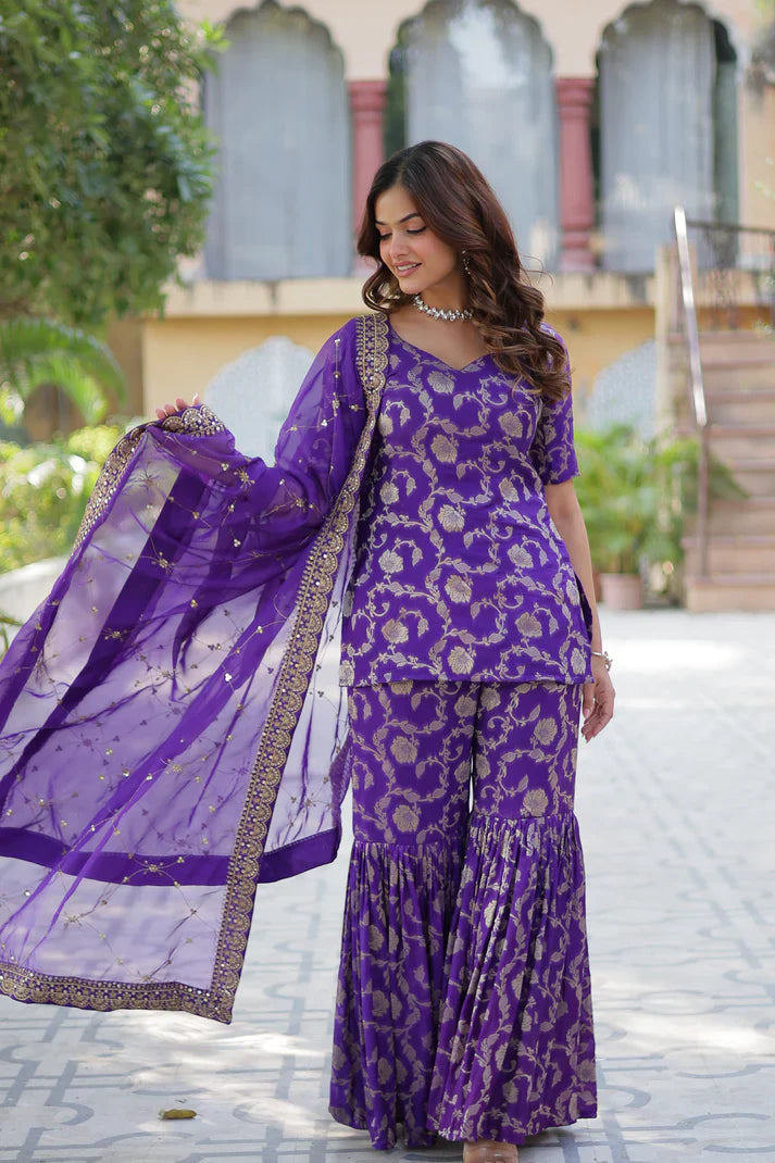 WEDDING SPECIAL VISCOSE GEORGETTE JACQUARD GHARARA SET WITH DUPATTA(WD120) (02)