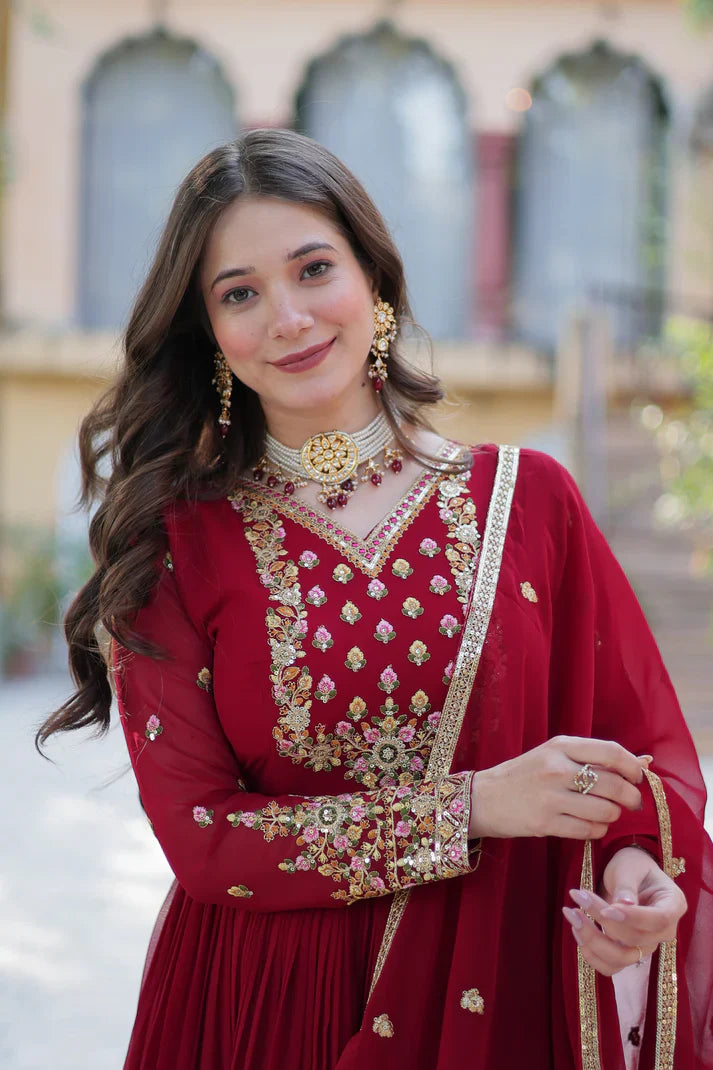 WEDDING SPECIAL BLOOMING GEORGETTE RICH SEQUANCE EMBROIDERED GOWN WITH DUPATTA(WD08) (01)