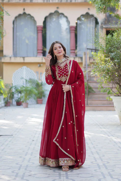 WEDDING SPECIAL BLOOMING GEORGETTE RICH SEQUANCE EMBROIDERED GOWN WITH DUPATTA(WD08) (01)