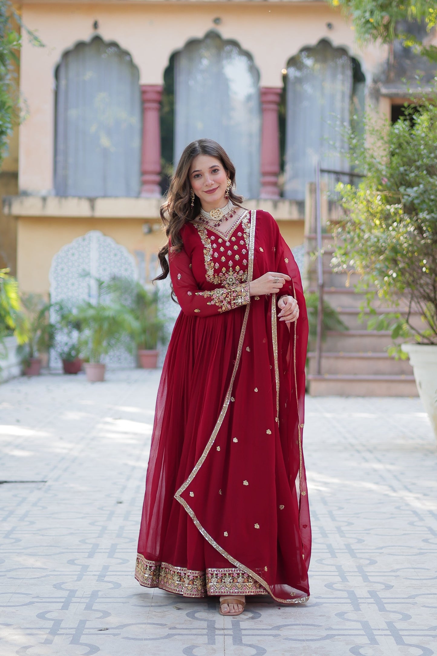WEDDING SPECIAL BLOOMING GEORGETTE RICH SEQUANCE EMBROIDERED GOWN WITH DUPATTA (WDN10)
