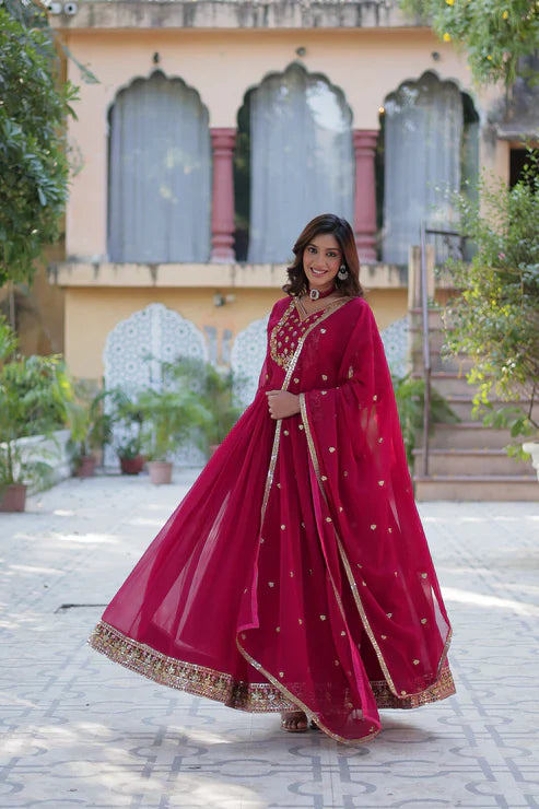 WEDDING SPECIAL BLOOMING GEORGETTE RICH SEQUANCE EMBROIDERED GOWN WITH DUPATTA(WD08) (01)