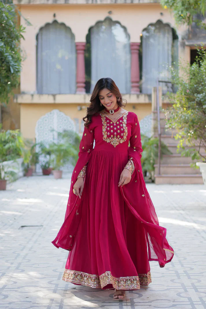 WEDDING SPECIAL BLOOMING GEORGETTE RICH SEQUANCE EMBROIDERED GOWN WITH DUPATTA(WD08)