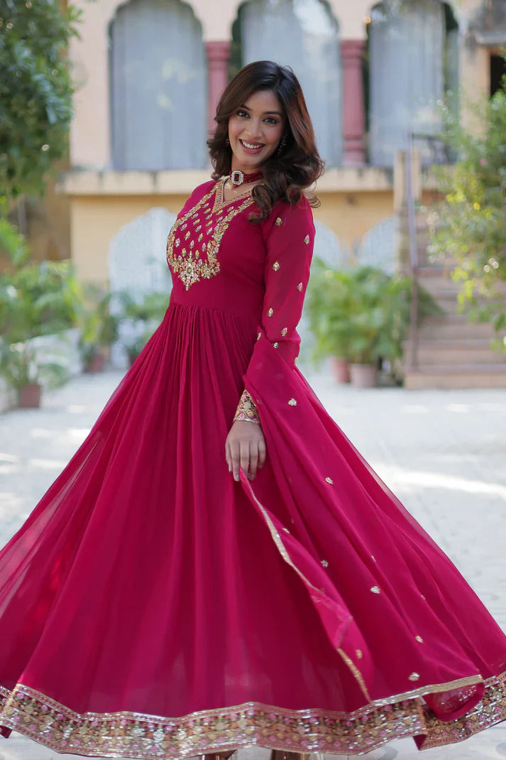 WEDDING SPECIAL BLOOMING GEORGETTE RICH SEQUANCE EMBROIDERED GOWN WITH DUPATTA(WD08)
