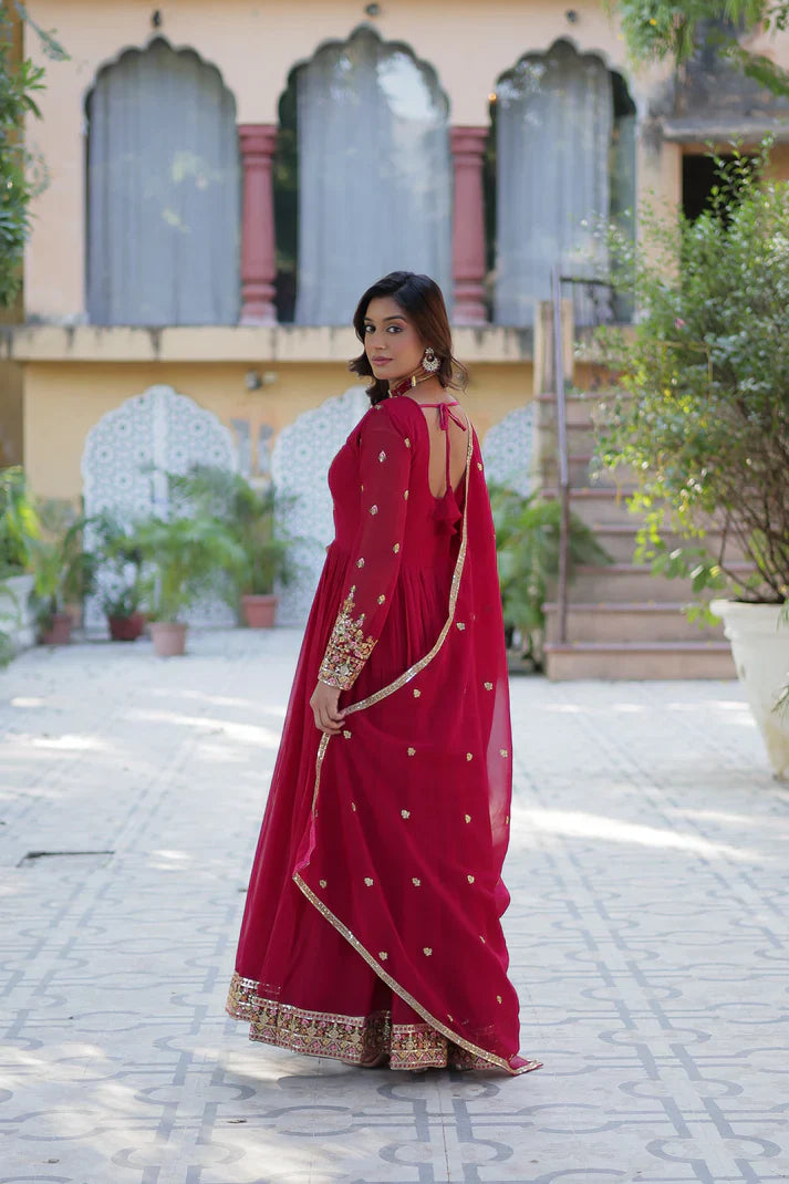 WEDDING SPECIAL BLOOMING GEORGETTE RICH SEQUANCE EMBROIDERED GOWN WITH DUPATTA(WD08)