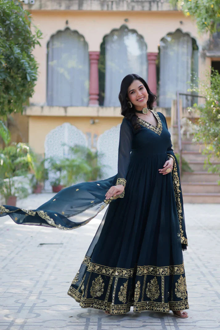 WEDDING SPECIAL FAUX BLOOMING GEORGETTE EMBROIDERED GOWN WITH DUPATTA(WD59)