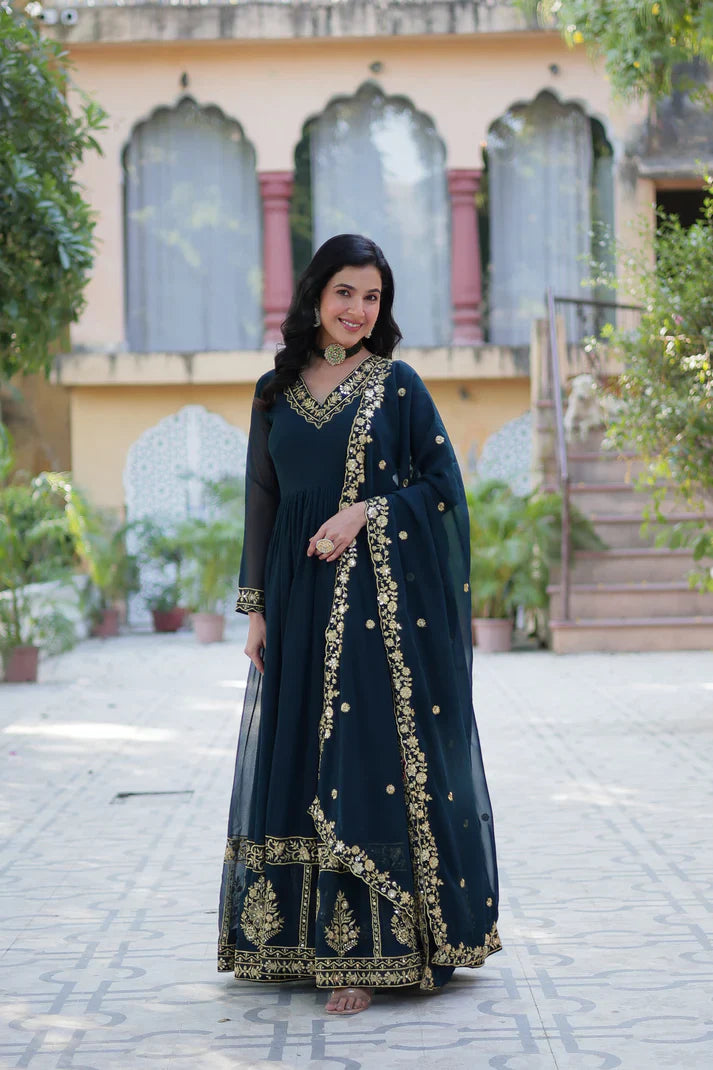 WEDDING SPECIAL FAUX BLOOMING GEORGETTE EMBROIDERED GOWN WITH DUPATTA(WD59)