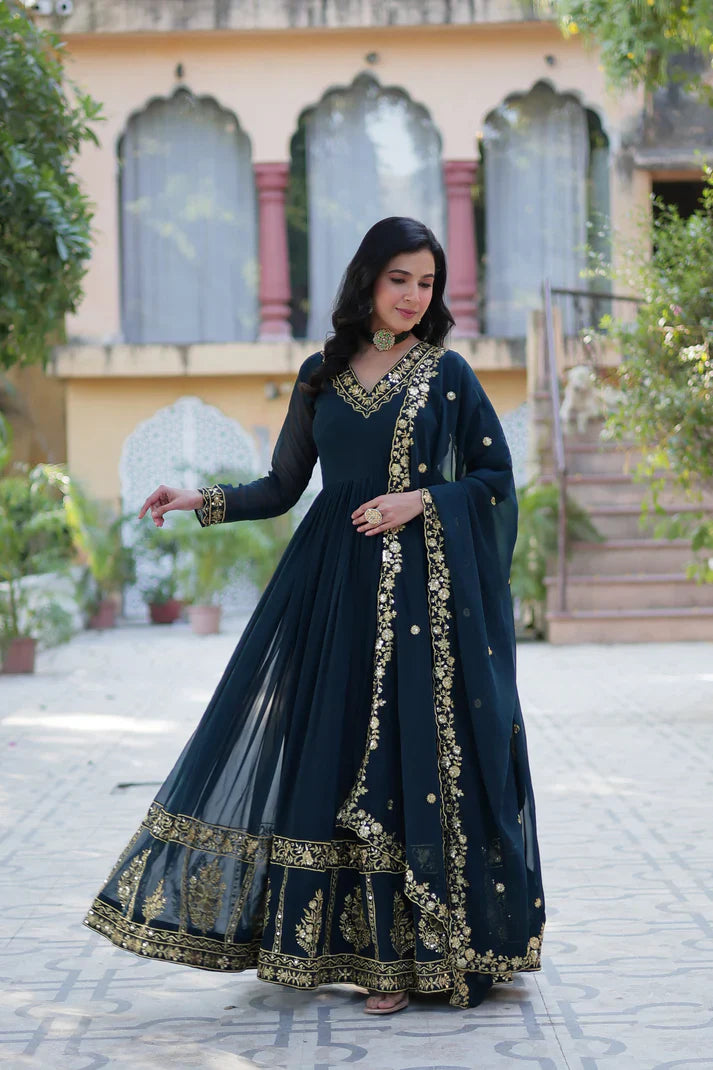 WEDDING SPECIAL FAUX BLOOMING GEORGETTE EMBROIDERED GOWN WITH DUPATTA(WD59)