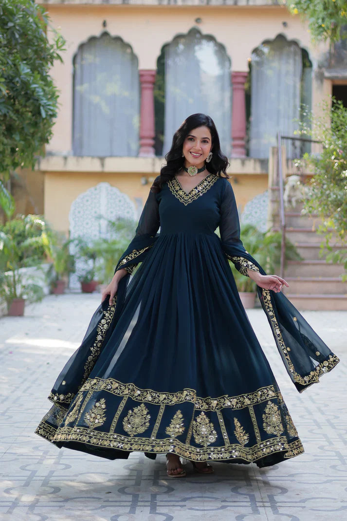 WEDDING SPECIAL FAUX BLOOMING GEORGETTE EMBROIDERED GOWN WITH DUPATTA(WD59)