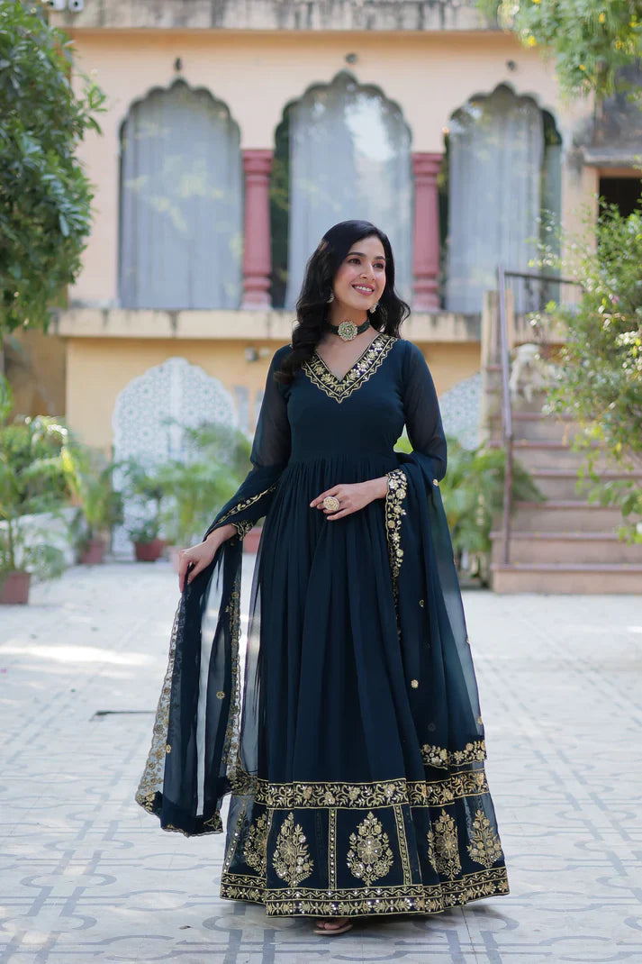 WEDDING SPECIAL FAUX BLOOMING GEORGETTE EMBROIDERED GOWN WITH DUPATTA(WD59)