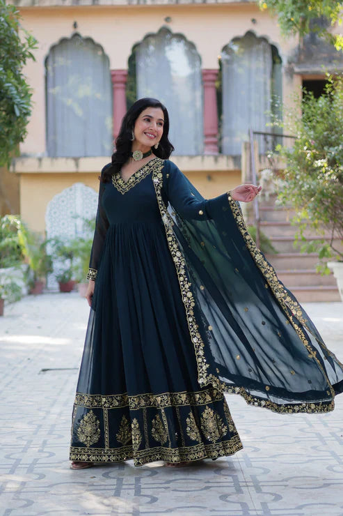 WEDDING SPECIAL FAUX BLOOMING GEORGETTE EMBROIDERED GOWN WITH DUPATTA(WD59)