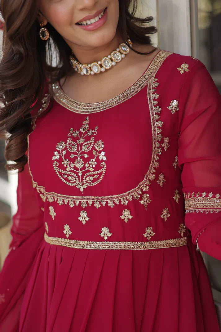 WEDDING SPECIAL GEORGETTE RICH SEQUINS EMBROIDERED GOWN WITH DUPATTA(WD108)