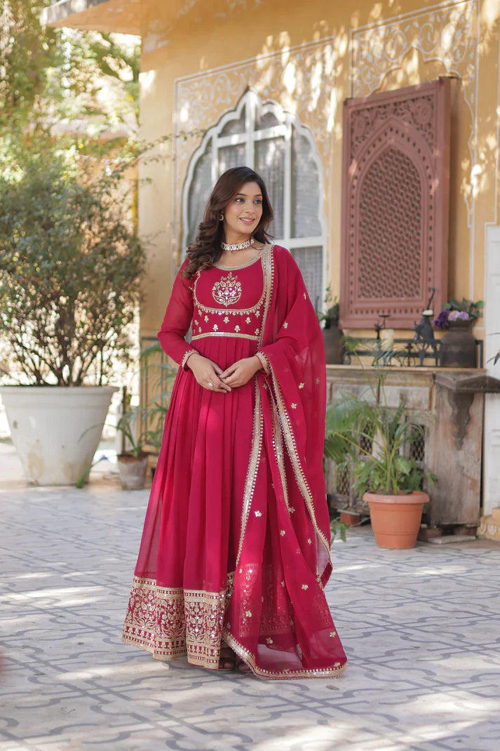 WEDDING SPECIAL GEORGETTE RICH SEQUINS EMBROIDERED GOWN WITH DUPATTA(WD108)