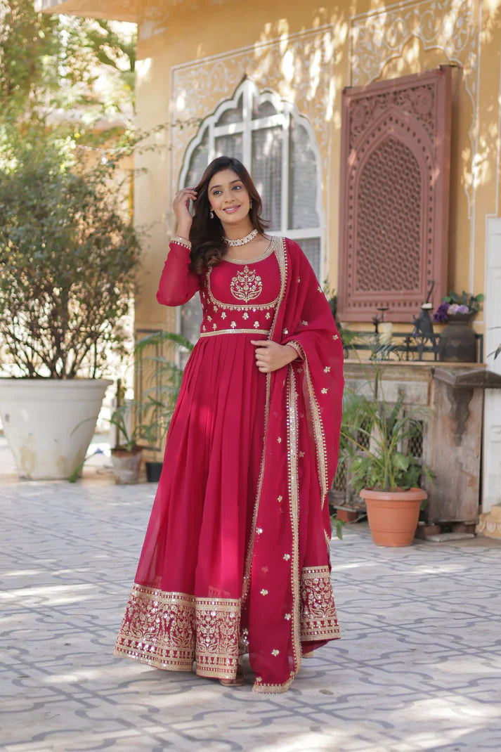 WEDDING SPECIAL GEORGETTE RICH SEQUINS EMBROIDERED GOWN WITH DUPATTA(WD108)