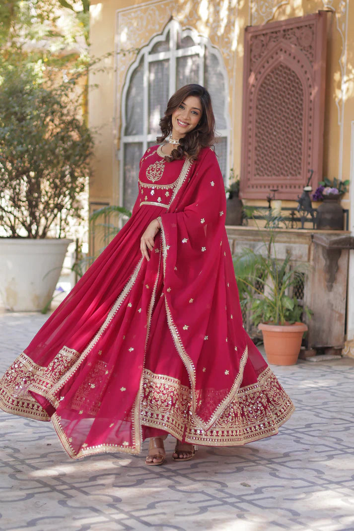 WEDDING SPECIAL GEORGETTE RICH SEQUINS EMBROIDERED GOWN WITH DUPATTA(WD108)