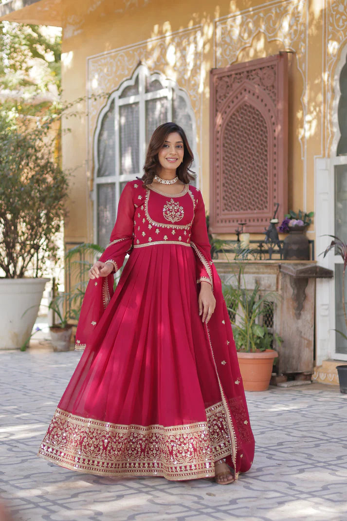WEDDING SPECIAL GEORGETTE RICH SEQUINS EMBROIDERED GOWN WITH DUPATTA(WD108)