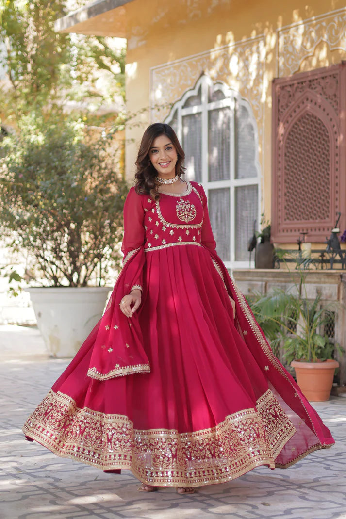 WEDDING SPECIAL GEORGETTE RICH SEQUINS EMBROIDERED GOWN WITH DUPATTA(WD108)
