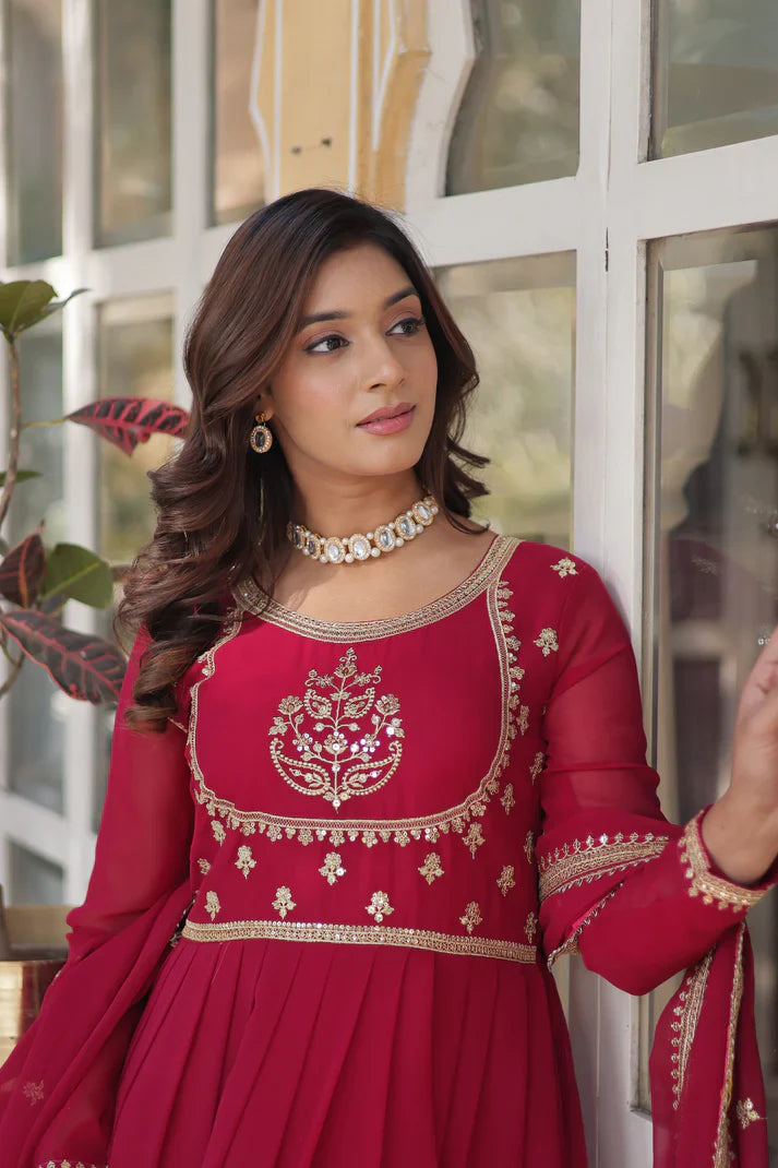 WEDDING SPECIAL GEORGETTE RICH SEQUINS EMBROIDERED GOWN WITH DUPATTA(WD108)