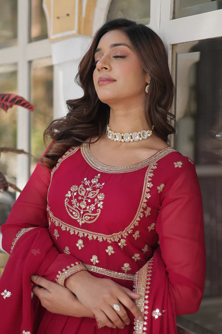 WEDDING SPECIAL GEORGETTE RICH SEQUINS EMBROIDERED GOWN WITH DUPATTA(WD108)