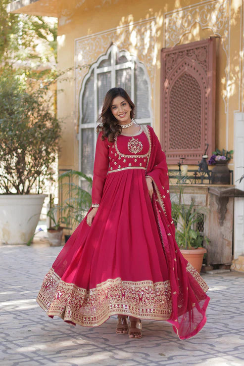 WEDDING SPECIAL GEORGETTE RICH SEQUINS EMBROIDERED GOWN WITH DUPATTA(WD108)