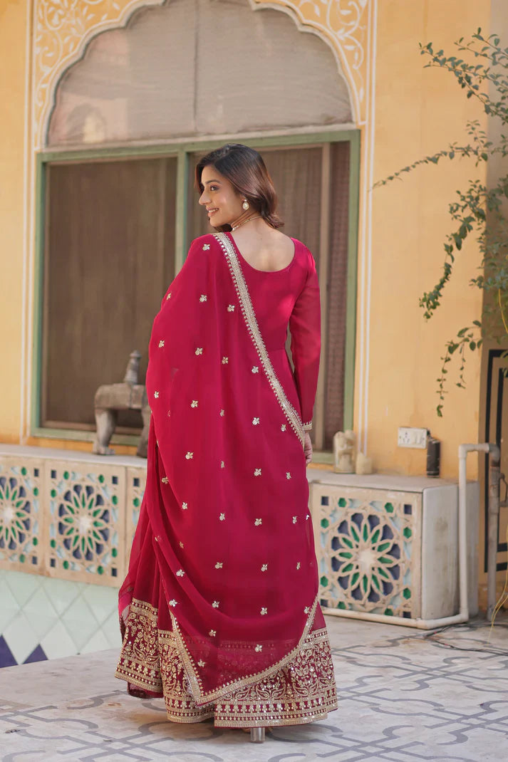 WEDDING SPECIAL GEORGETTE RICH SEQUINS EMBROIDERED GOWN WITH DUPATTA(WD108)