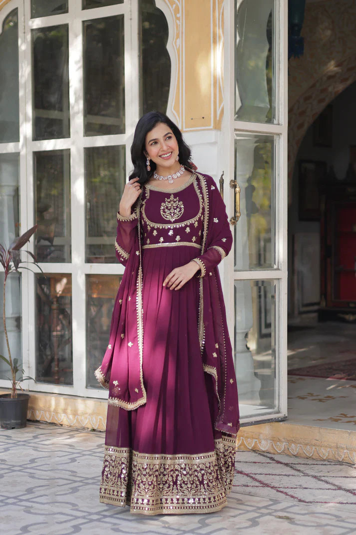 WEDDING SPECIAL GEORGETTE RICH SEQUINS EMBROIDERED GOWN WITH DUPATTA(WD108) (01)