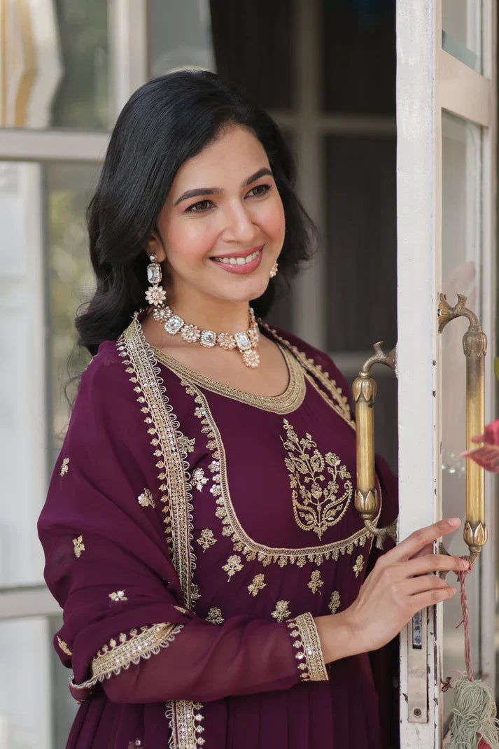 WEDDING SPECIAL GEORGETTE RICH SEQUINS EMBROIDERED GOWN WITH DUPATTA(WD108) (01)