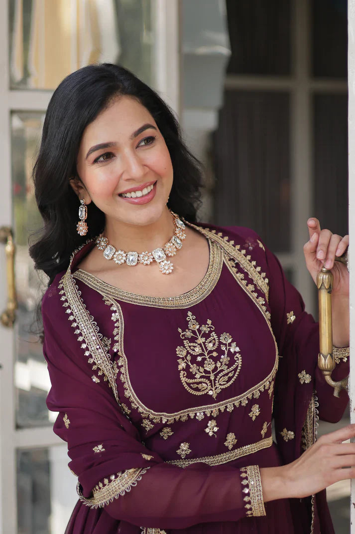 WEDDING SPECIAL GEORGETTE RICH SEQUINS EMBROIDERED GOWN WITH DUPATTA(WD108) (01)