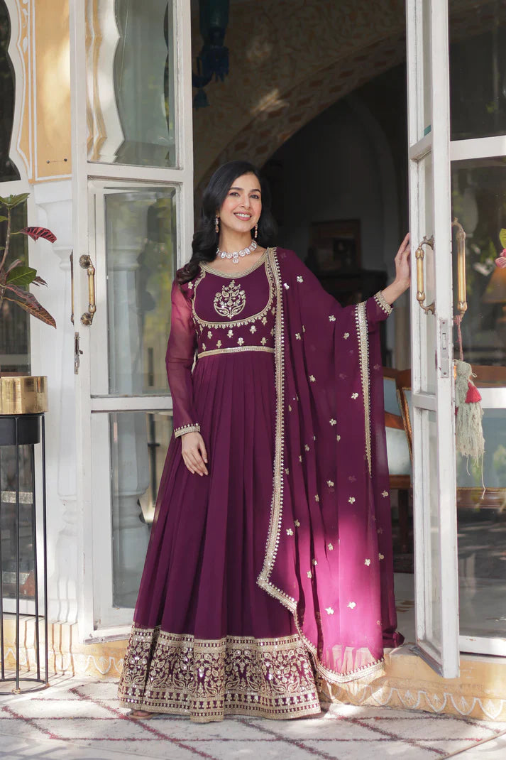 WEDDING SPECIAL GEORGETTE RICH SEQUINS EMBROIDERED GOWN WITH DUPATTA(WD108) (01)