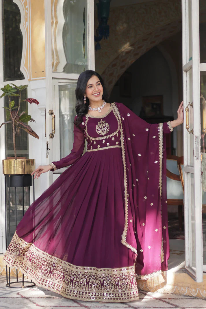 WEDDING SPECIAL GEORGETTE RICH SEQUINS EMBROIDERED GOWN WITH DUPATTA(WD108) (01)