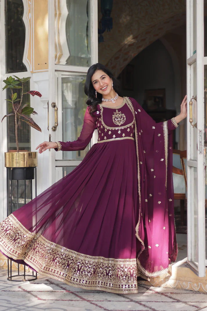 WEDDING SPECIAL GEORGETTE RICH SEQUINS EMBROIDERED GOWN WITH DUPATTA(WD108) (01)