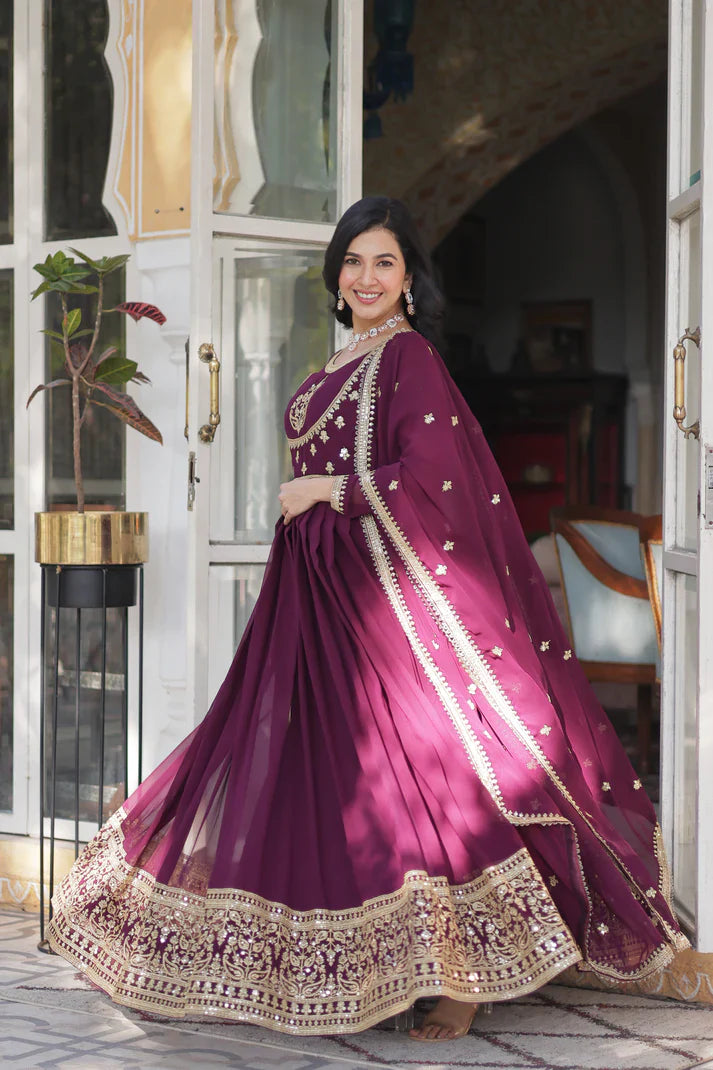WEDDING SPECIAL GEORGETTE RICH SEQUINS EMBROIDERED GOWN WITH DUPATTA(WD108) (01)