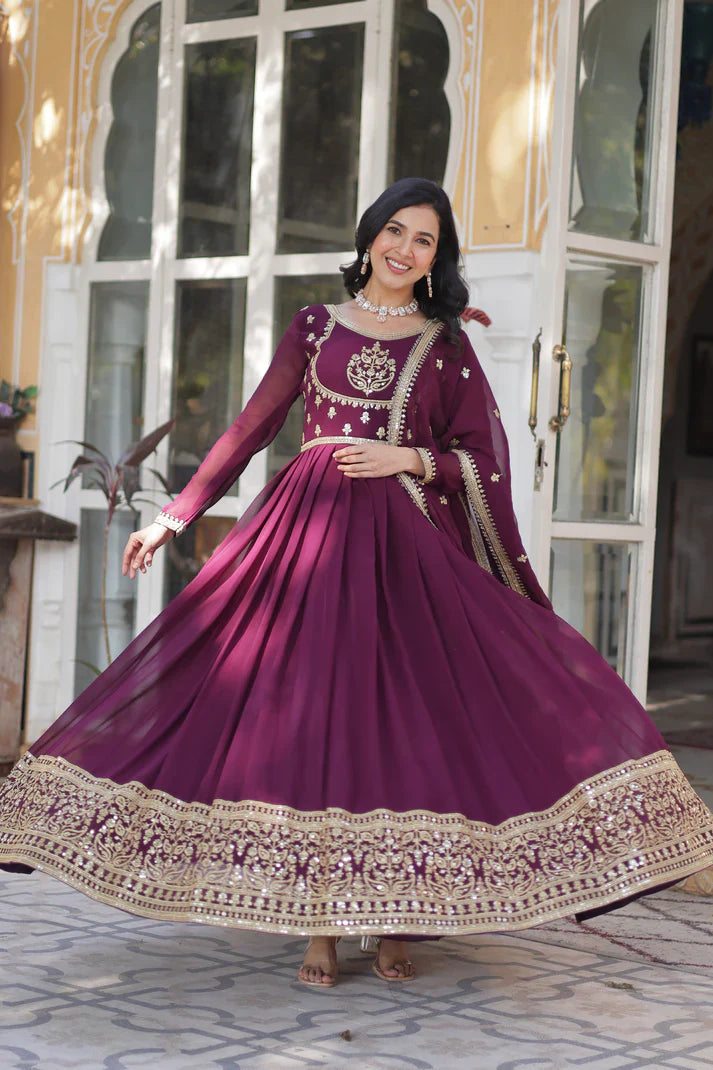 WEDDING SPECIAL GEORGETTE RICH SEQUINS EMBROIDERED GOWN WITH DUPATTA(WD108) (01)