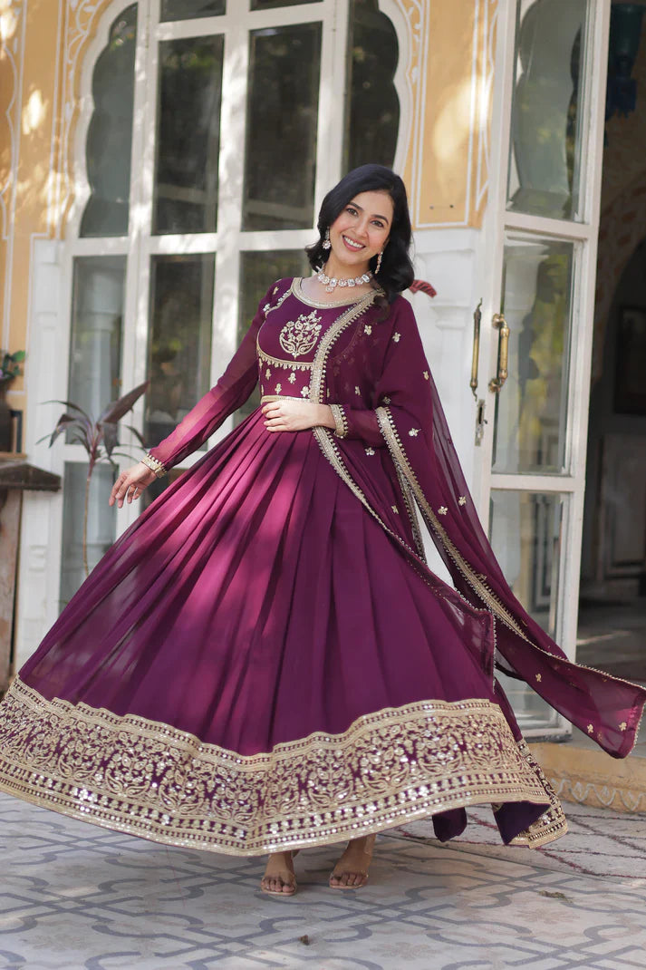 WEDDING SPECIAL GEORGETTE RICH SEQUINS EMBROIDERED GOWN WITH DUPATTA(WD108) (01)