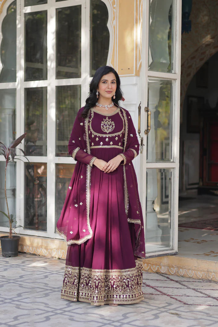 WEDDING SPECIAL GEORGETTE RICH SEQUINS EMBROIDERED GOWN WITH DUPATTA(WD108) (01)