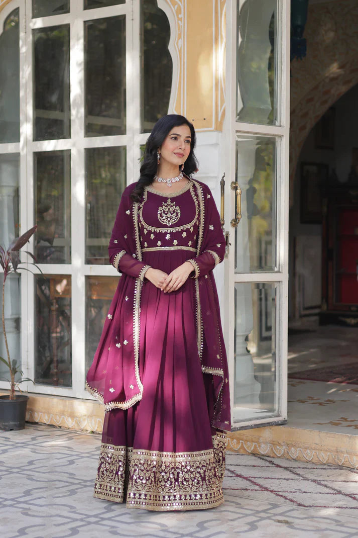 WEDDING SPECIAL GEORGETTE RICH SEQUINS EMBROIDERED GOWN WITH DUPATTA(WD108) (01)