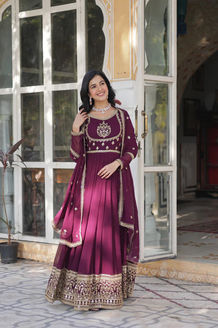 WEDDING SPECIAL GEORGETTE RICH SEQUINS EMBROIDERED GOWN WITH DUPATTA(WD108) (01)